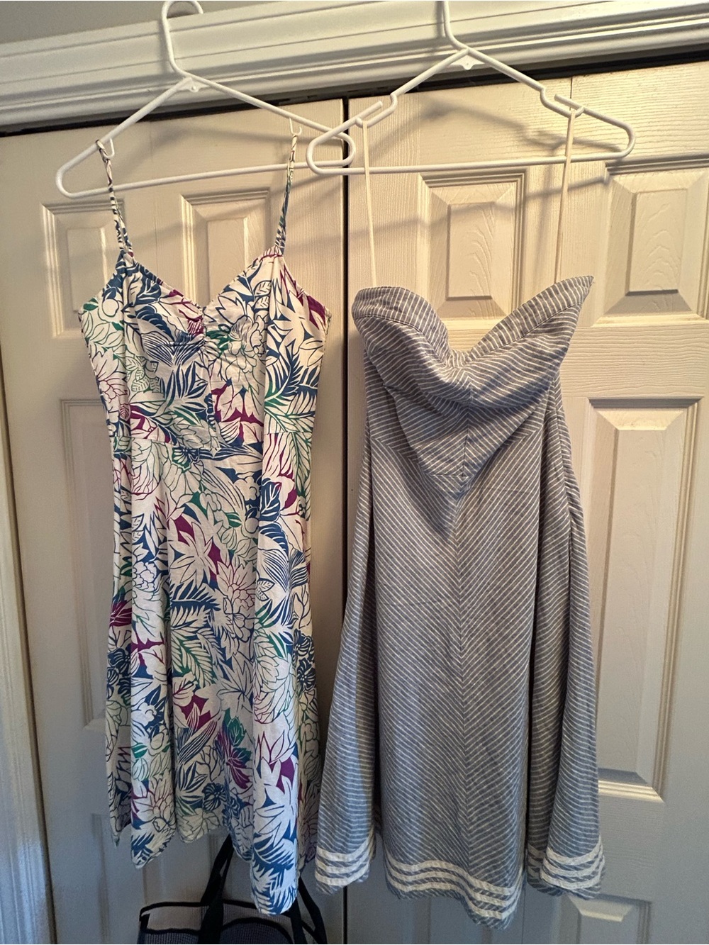 Two summer dresses - one strapless with included attachable straps, one straps